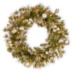 24 in. Artificial Battery Operated Glittery Pomegranate Pine Wreath with LED Lights
