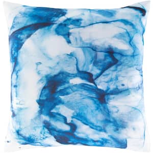 Plourde Bright Blue Abstract Printed Polyester Fill 20 in. x 20 in. Decorative Pillow