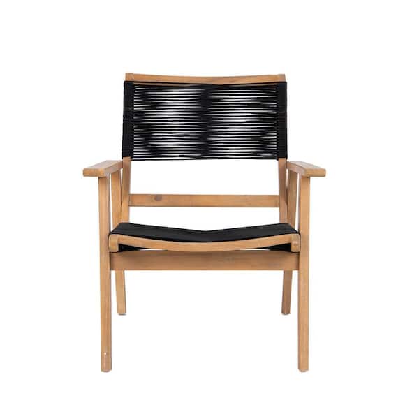 Unbranded Black and Brown 3-Piece Wood Patio Conversation Set for Backyard, Poolside, Garden