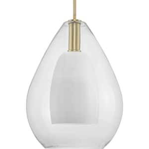 Carillon 100-Watt 1-Light Brushed Gold Contemporary Pendant with Opal Glass Shade
