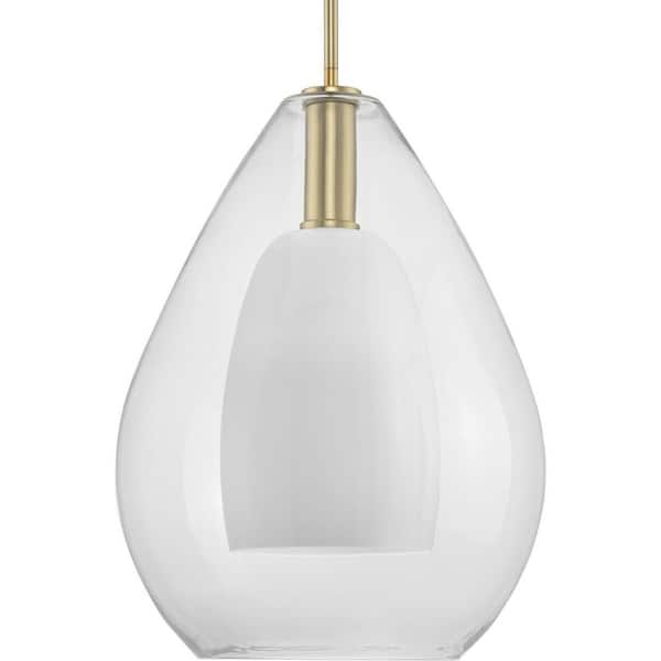 Progress Lighting Carillon 100-Watt 1-Light Brushed Gold Contemporary Pendant with Opal Glass Shade
