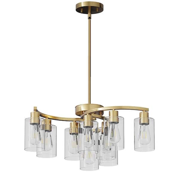 30 in. 9-Light Gold Modern Chandelier with Clear Glass Shades