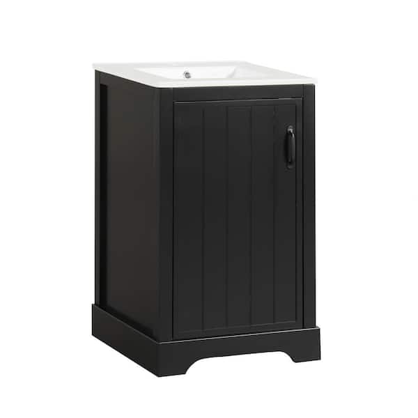 20 in. W x 18.3 in. D x 33 in. H Single Sink Freestanding Bath Vanity in Black with White Ceramic Top