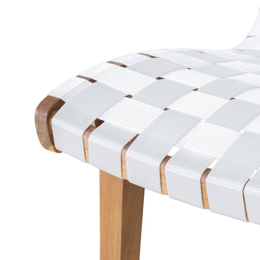 White and Teak Armless Rope Weave Lounge Chair Set