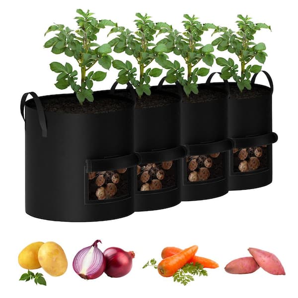10 Gal. Grow Bags Heavy-Duty Thickened Nonwoven Fabric Pots with Durable Handles, Black (4-Pack)