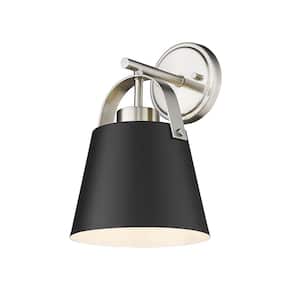 Z-Studio 8 in. 1-Light Matte Black + Brushed Nickel Wall Sconce-Light with Steel Shade