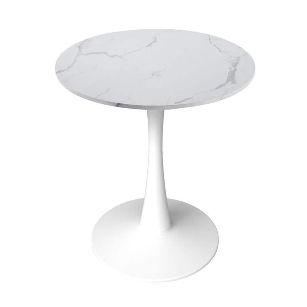 Bristol 35 in. Marbled White Round Bistro Table, White Metal Pedestal Base Beveled Modern Dining Café Table price history on PriceWatchPro