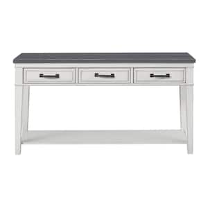Del Mar 55 in. Antique White/Gray Standard Rectangle Wood Console Table with Drawers