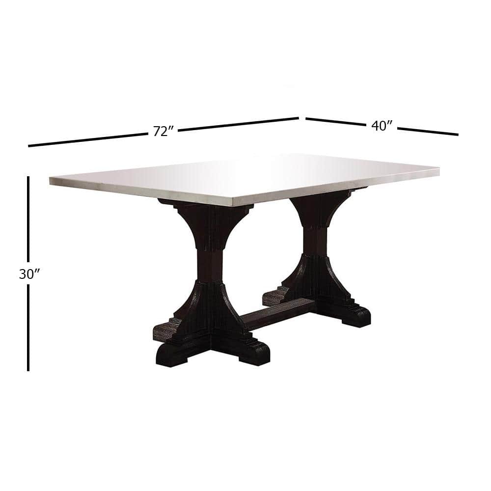 Transitional Reclaimed Wood & White Marble Dining Table, Weathered Espresso