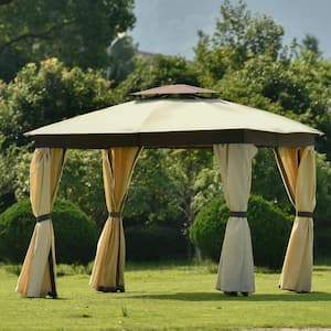 10 ft. x 10 ft. Khaki Gazebo Canopy Soft Top Outdoor Patio Gazebo Tent Garden Canopy for Your Yard