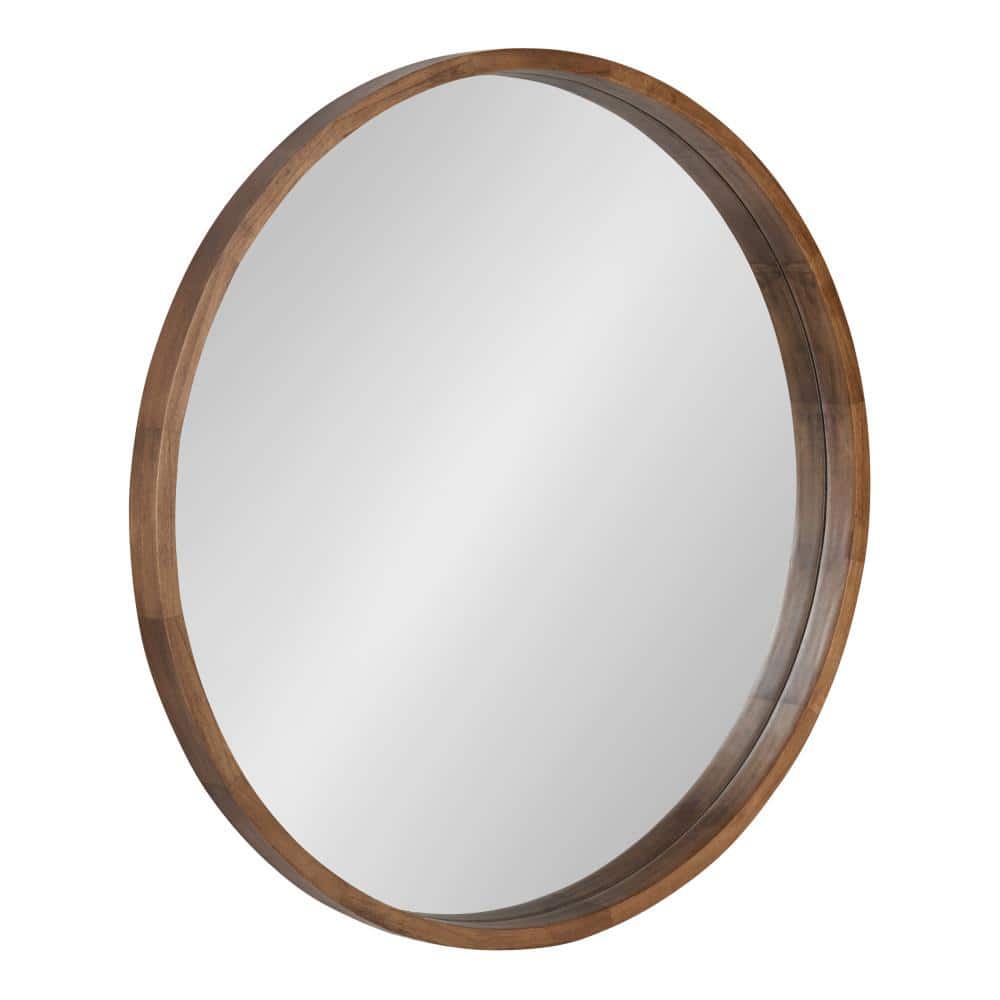 Mirrorize Decorative Modern Wood Frame Round Mirror, 30 Diameter, Natural  Brown