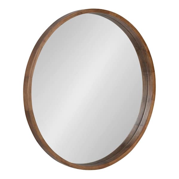 Hutton 36 in. x 36 in. Mid-Century Round Framed Decorative Mirror Modern  Rustic Brown Wood