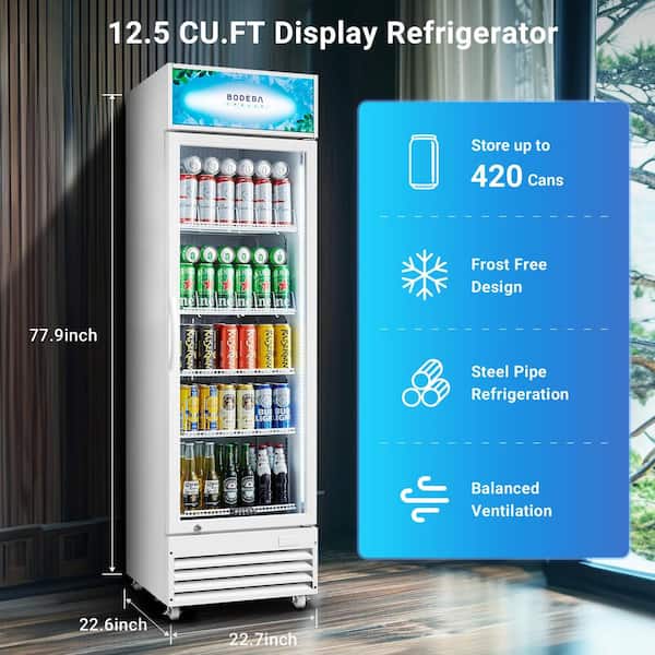 22.7in 12.5 cu. ft. 420 Cans Commercial Upright Display Refrigerator Glass Door Beverage Cooler in White