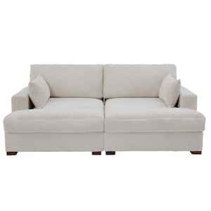 83.9 in. Modern Square Arm Corduroy Fabric Upholstered Sectional Sofa in. Sea Salt Gray with 2-Pillows and Wood Leg