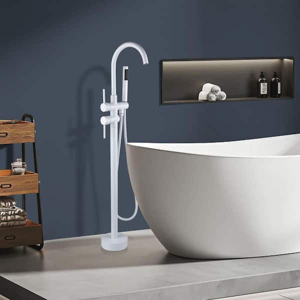 45-5/8 in. 2-Handle Residential Freestanding Tub Faucet with Hand Shower in Snow White