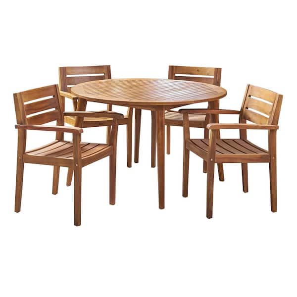 Noble House Stamford Brown 5-Piece Wood Outdoor Patio Dining Set