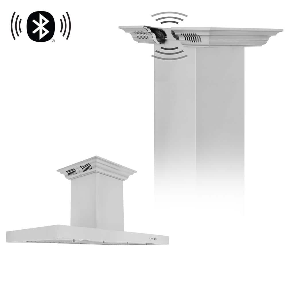 48 in. 400 CFM Ducted Island Mount Range Hood with Built-in CrownSound Bluetooth Speakers in Stainless Steel