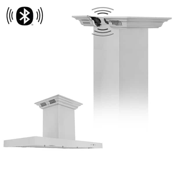 ZLINE Kitchen and Bath 48 in. 400 CFM Ducted Island Mount Range Hood with Built-in CrownSound Bluetooth Speakers in Stainless Steel