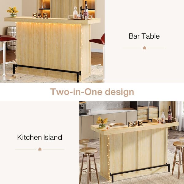 BYBLIGHT Kearsten 70.9 in. Wooden Oak Bar Table, 4-Tier Bar