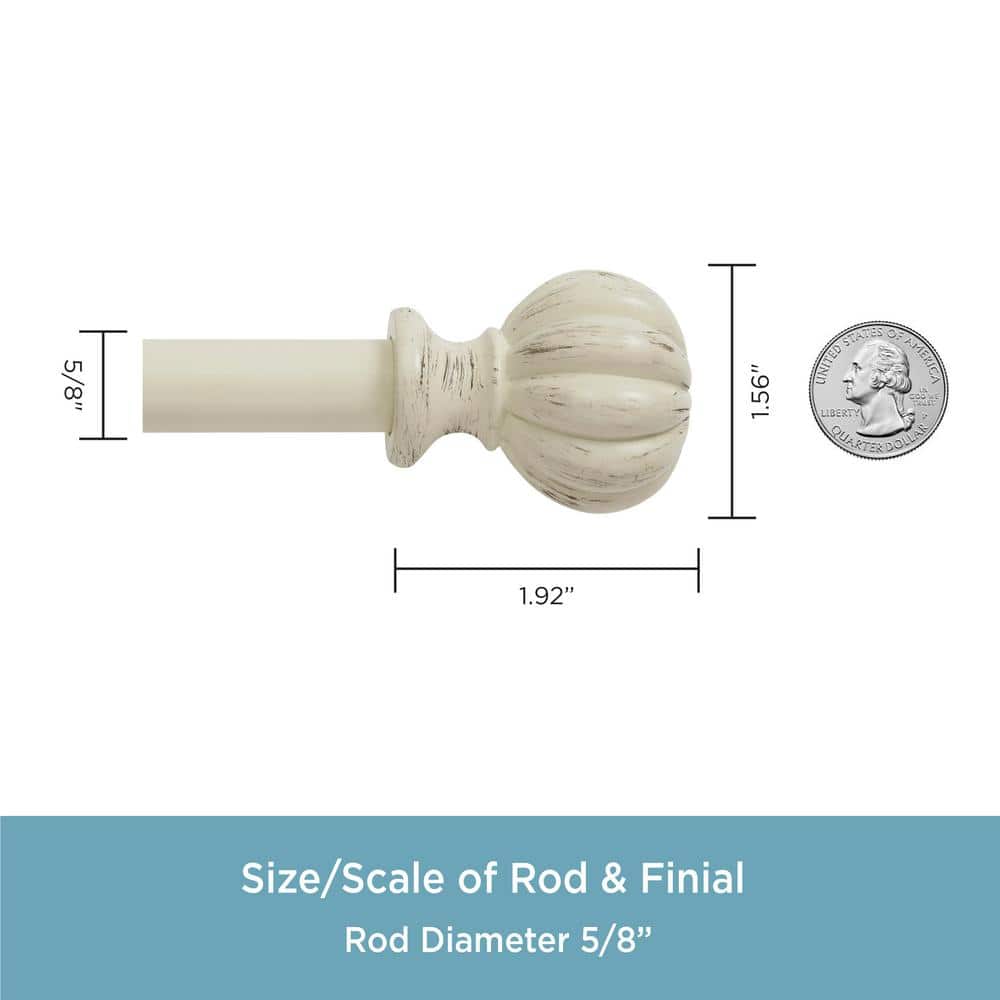 Antique White Adjustable Decorative Curtain Rod with Finials, 48-86 Inch