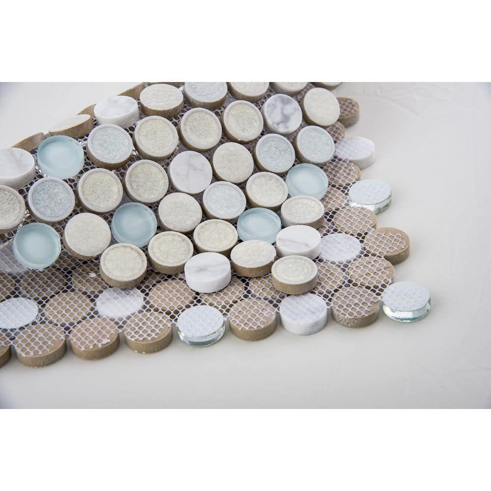 Retro Blue and White Penny Round Marble Mosaic Tile
