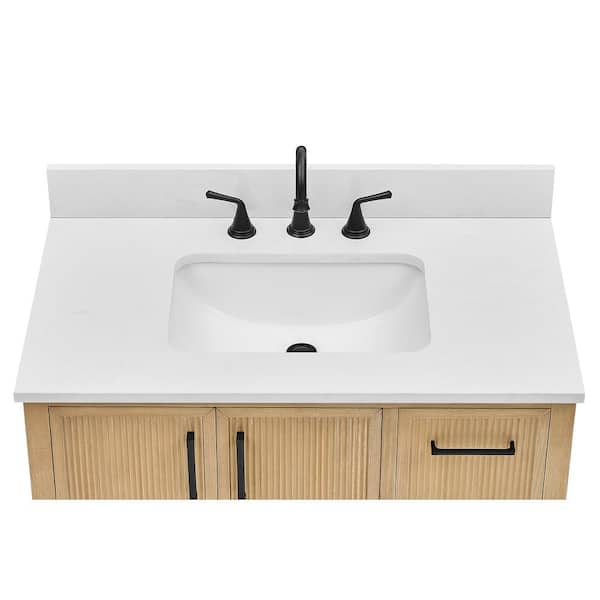 Lawford 42 in. Single Sink Freestanding Fluted Baltic Birch Bath Vanity with Carrara White Engineered Stone Top