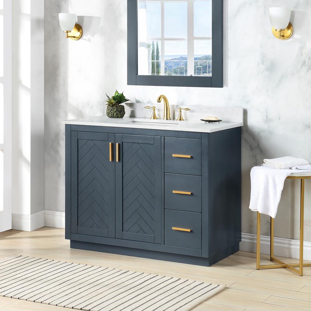 Gazsi 42" Charcoal Blue Wood Vanity with Composite Stone Top