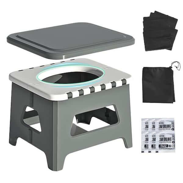 Non-electric Portable Waterless Composting Toilet System Folding Grey for Adults Travel Camping Emergency Use