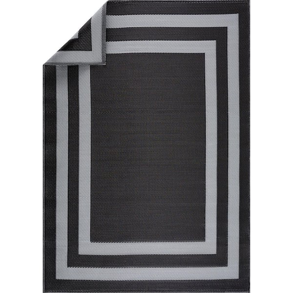Paris Black Gray 5 ft. x 7 ft. Reversible Recycled Plastic Indoor/Outdoor Area Rug-Floor Mat