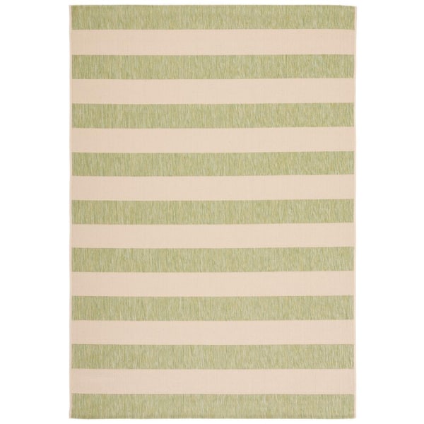 SAFAVIEH Courtyard Beige/Sage Green Doormat 2 ft. x 4 ft. Awning Stripe Indoor/Outdoor Area Rug