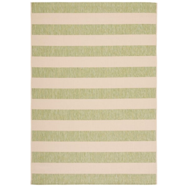 SAFAVIEH Courtyard Beige/Sage Green 8 ft. x 10 ft. Awning Stripe Indoor/Outdoor Area Rug