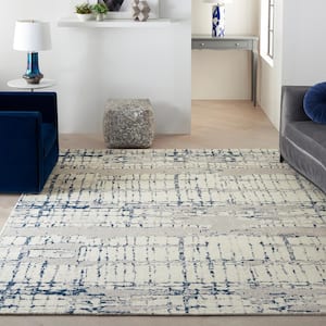 Twilight Ivory/Navy 9 ft. x 12 ft. Abstract Contemporary Area Rug