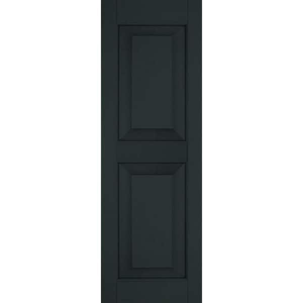 Ekena Millwork 12 in. x 42 in. Exterior Real Wood Pine Raised Panel Shutters Pair Dark Green