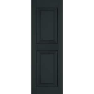 15 in. x 69 in. Exterior Real Wood Pine Raised Panel Shutters Pair Dark Green