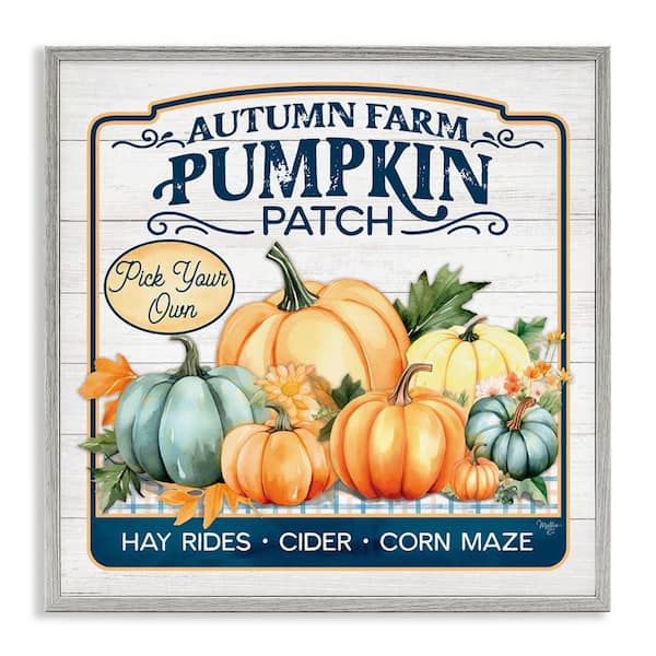 Stupell Industries Autumn Farm Pumpkin Patch by Martin Podt Gray Framed Graphic Typography Art Print 12 in. x 12 in.