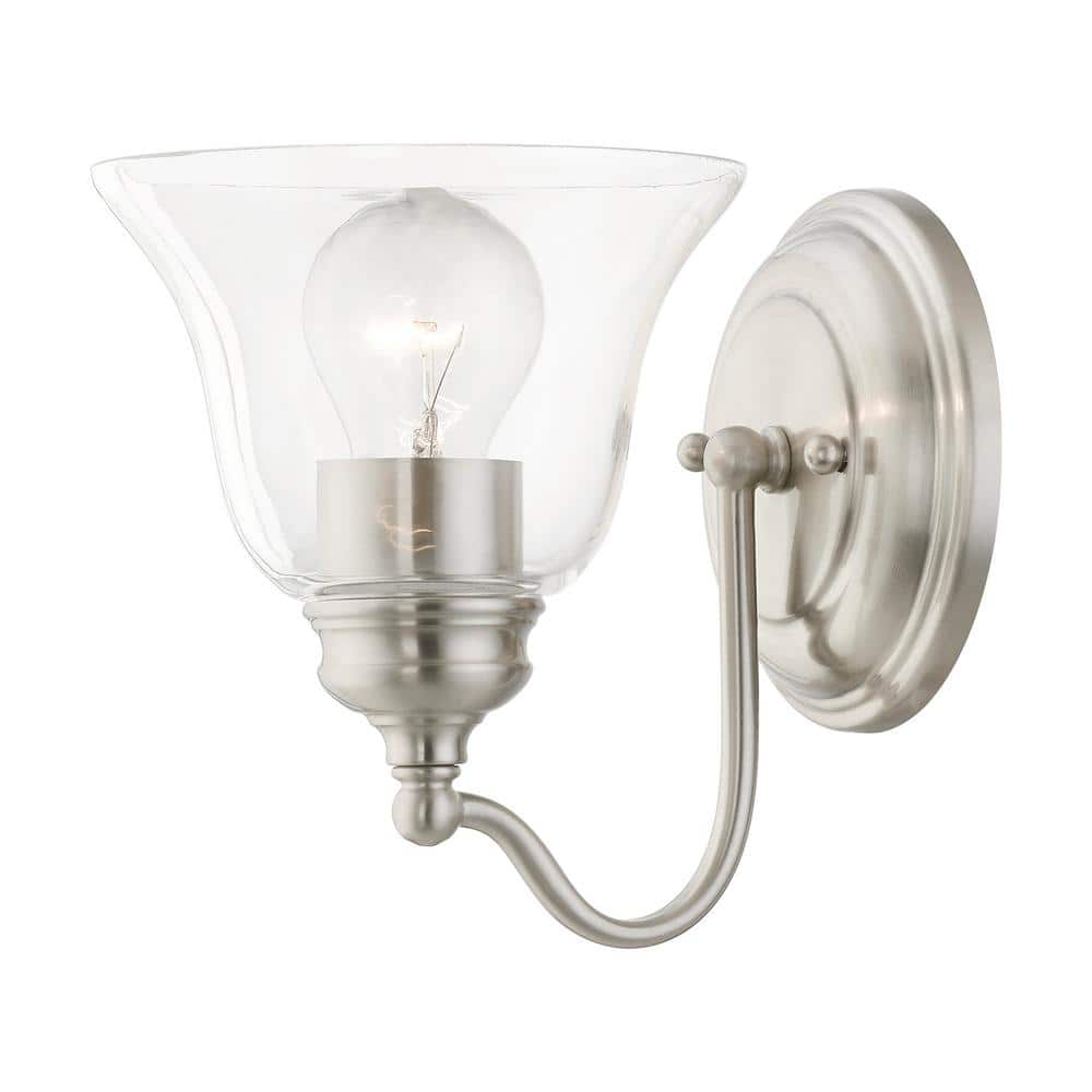 Brushed Nickel Clear Glass 1-Light Vanity Sconce