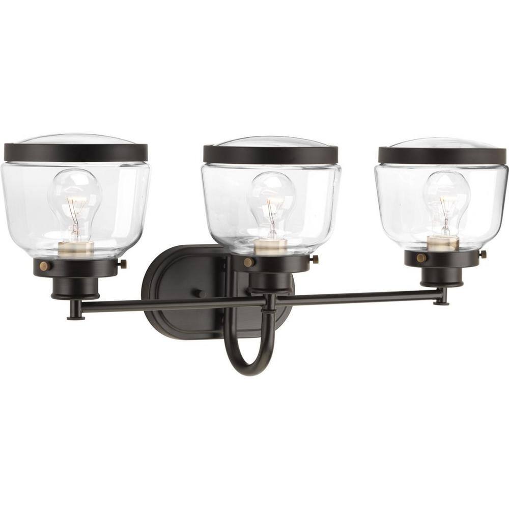 Antique Bronze 26" Three-Light Bath Vanity with Clear Globe Shades