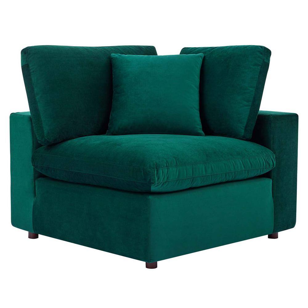 Green Velvet 4-Piece Sectional Sofa with Ottoman
