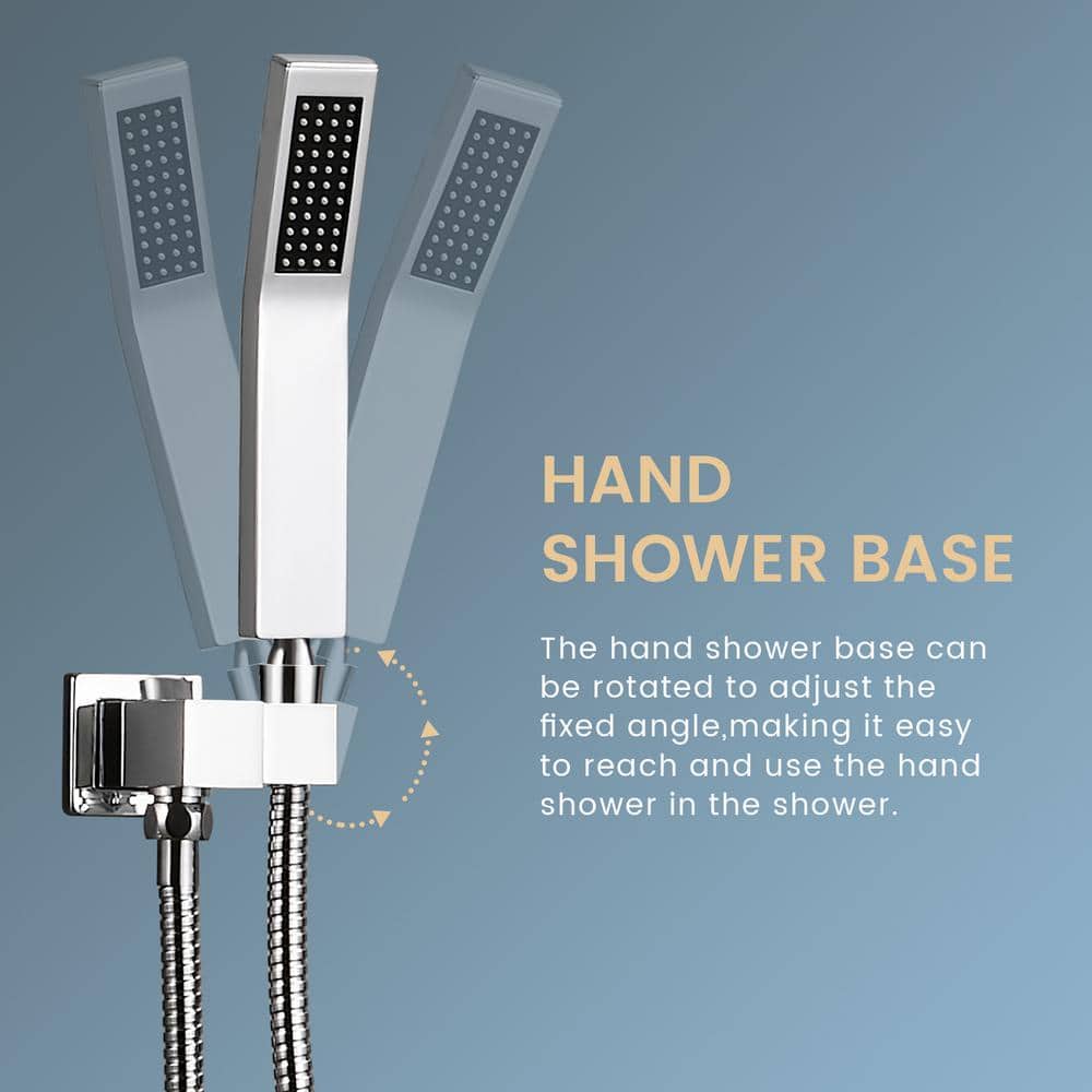 Chrome Square Multi-Head Rain Shower System with Handheld