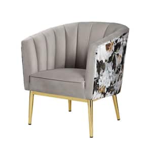 Gray and Gold Fabric Accent Chair with Barrel Style Backrest