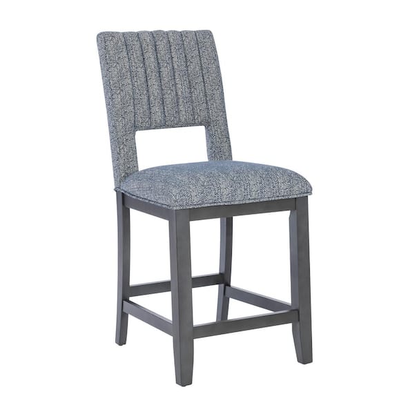 Linon Home Decor Jesey 25 in. Distressed Charcoal Gray High Back Wood Counter Stool with Fabric Seat Set of 2