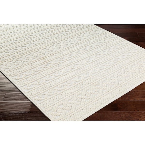 Lyna Cream Stripe 3 ft. x 7 ft. Machine-Washable Indoor Runner Area Rug