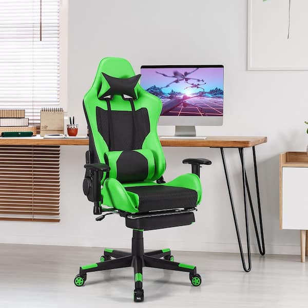 Costway Massage Upholstery Gaming Chair Computer Office Chair with LED  Lights and Footrest Green HW62042GN - The Home Depot