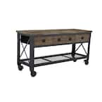 72 in x 24 in. 3-Drawer Rolling Industrial Workbench with Wood Top, Aged Macadamia