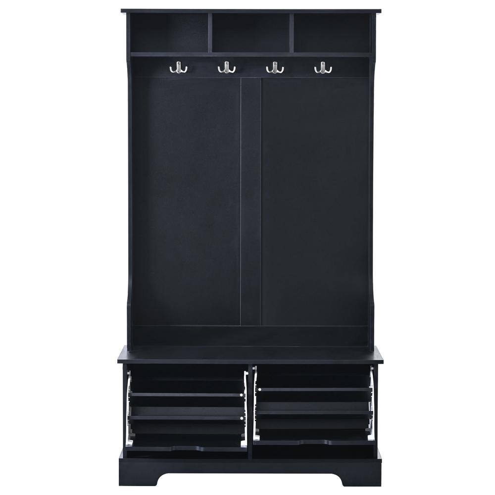 39.3 in. W x 17.7 in. D x 70.8 in. H Black Wood Linen Cabinet with 3 Open S
