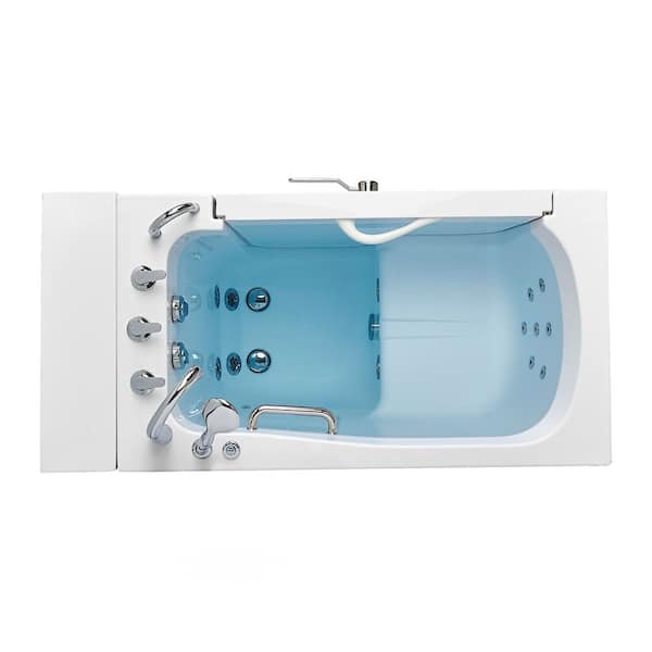 Wheelchair Transfer32 52 in. Acrylic Walk-In Whirlpool Bathtub in White with Fast Fill Faucet, Right 2 in. Dual Drain