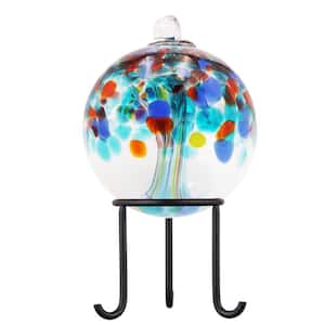 Tree Of Life 4 in. Multi-Color Devotion Hand Blown Glass Ball with Metal Antique Bronze Finish Stand
