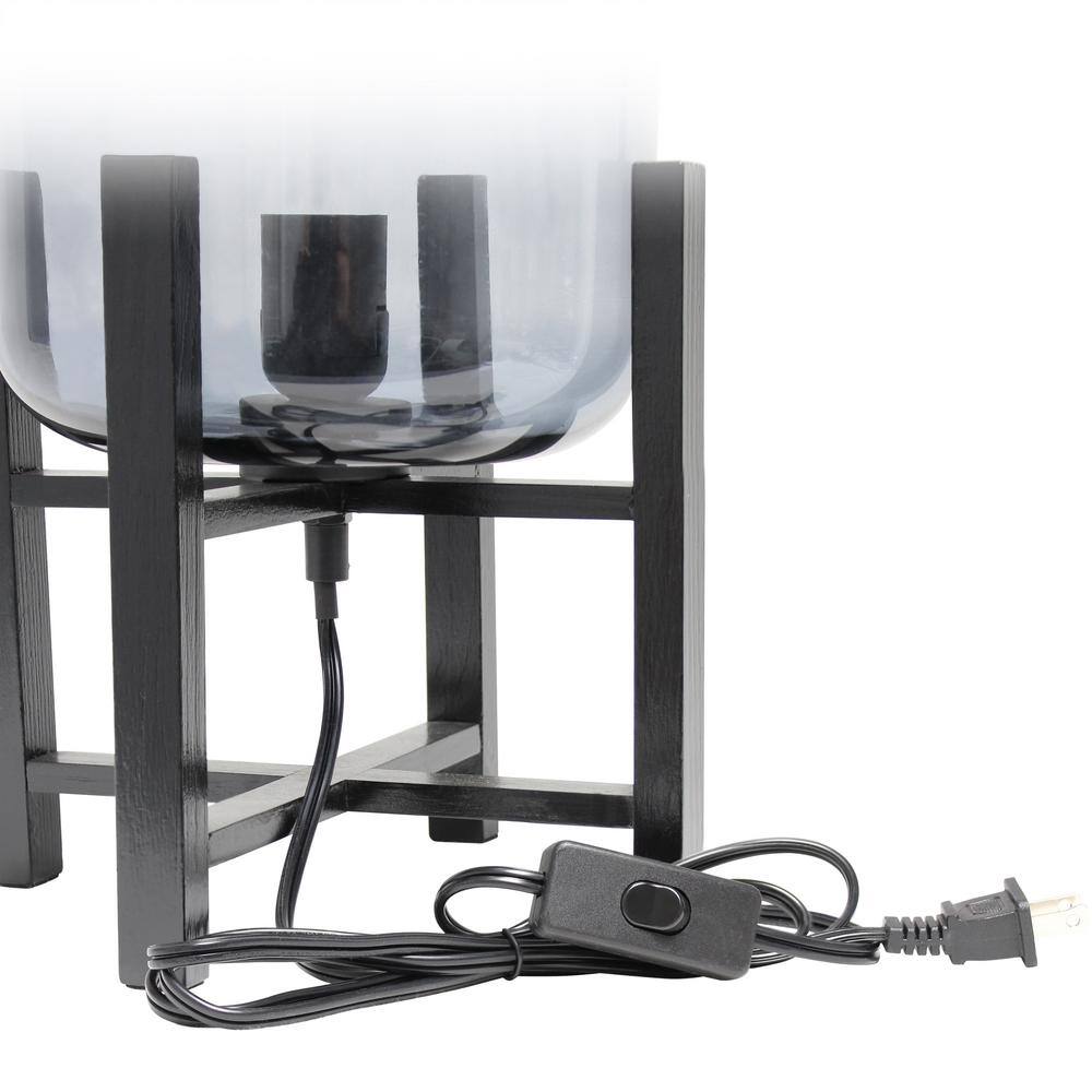 Black Wood Mounted Nightstand Lamp with Smoke Glass Barrel Shade