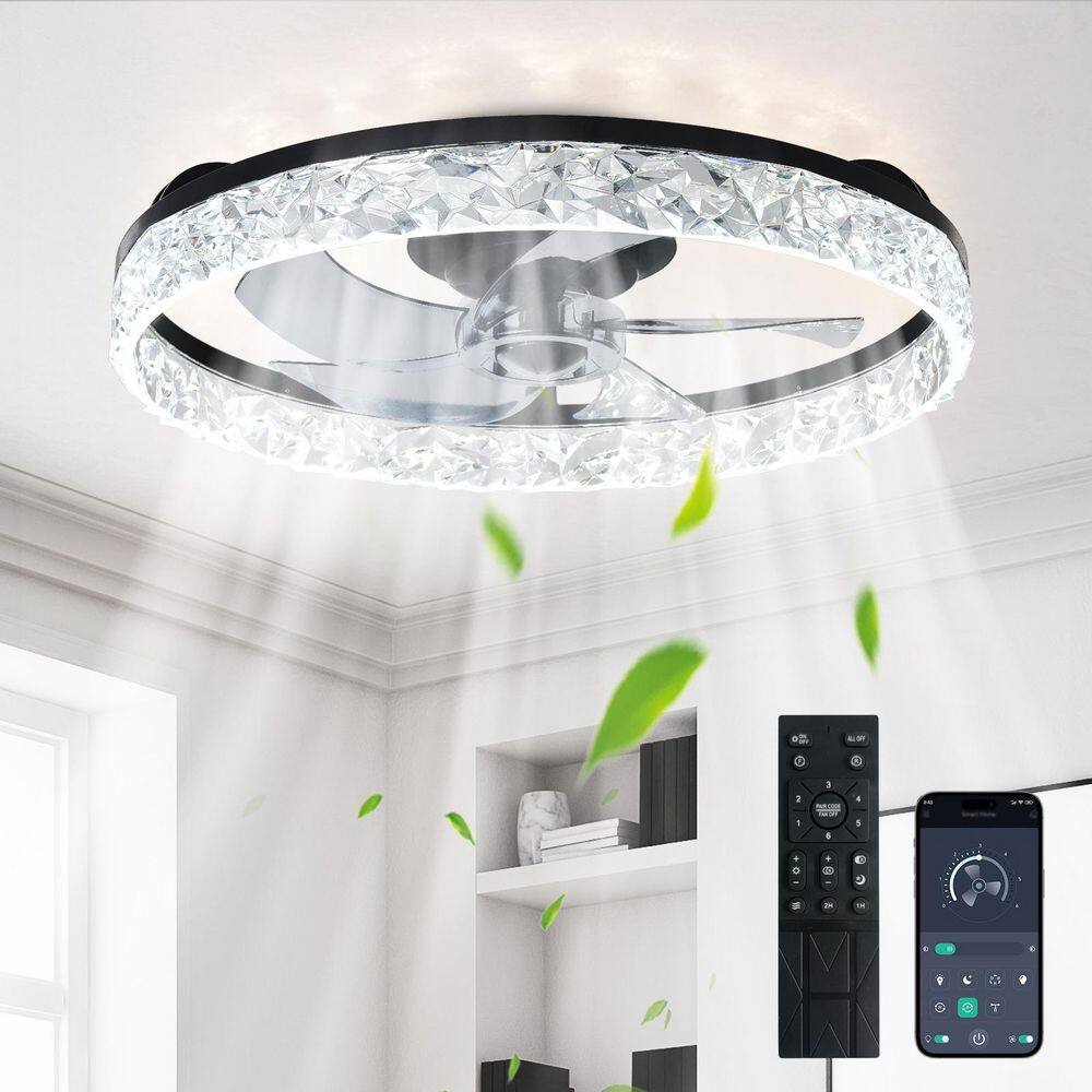 20 in. Black Small Fan Flush Mount Low Profile Modern Ceiling Fan Light for Bedroom Indoor Included APP Remote DC Motor price history on PriceWatchPro