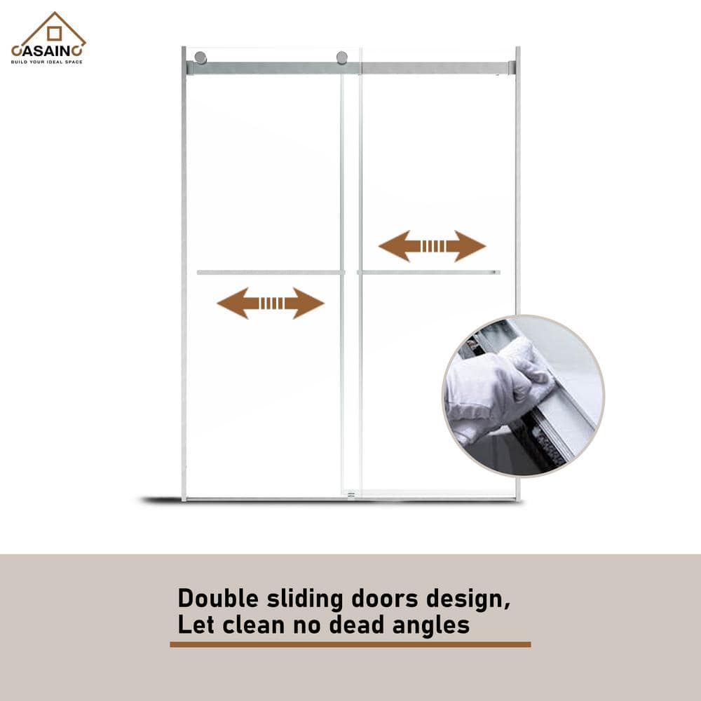 60" W x 76" H Frameless Double Sliding Glass Shower Door